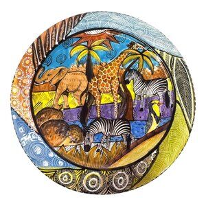 Penzo Zimbabwe African Safari Artisan Plate 9” Elephant Zebra Giraffe Signed